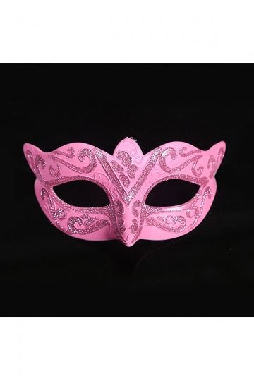 Children'S Glitter Plastic Half Face Eyes Mask For Halloween Party Pink-elleschic