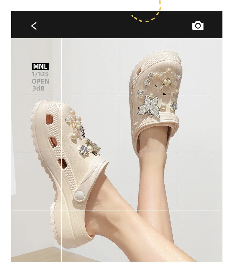 Summer Women Slippers Shoes With Charms Jewelry Garden Shoes Wedges Platform Sandals Antiskid Female Clogs Flip Flops For Woman