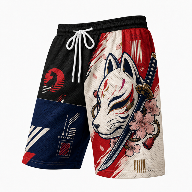 Techwear Kitsune Blossom Athletic Shorts