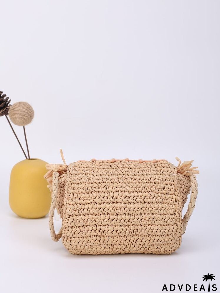 Mini Fringe Decor Flap Straw Bag