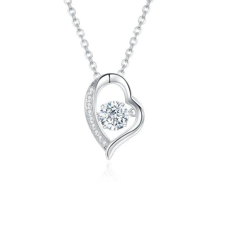 925 Sterling Silver D Color 0.5Ct Moissanite Heart Pendant Necklace