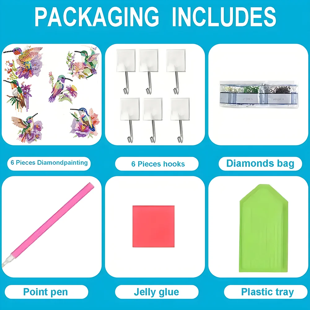 6Pcs Hummingbird Diamond Painting Art Hooks Diamond Art Craft Wall Hooks