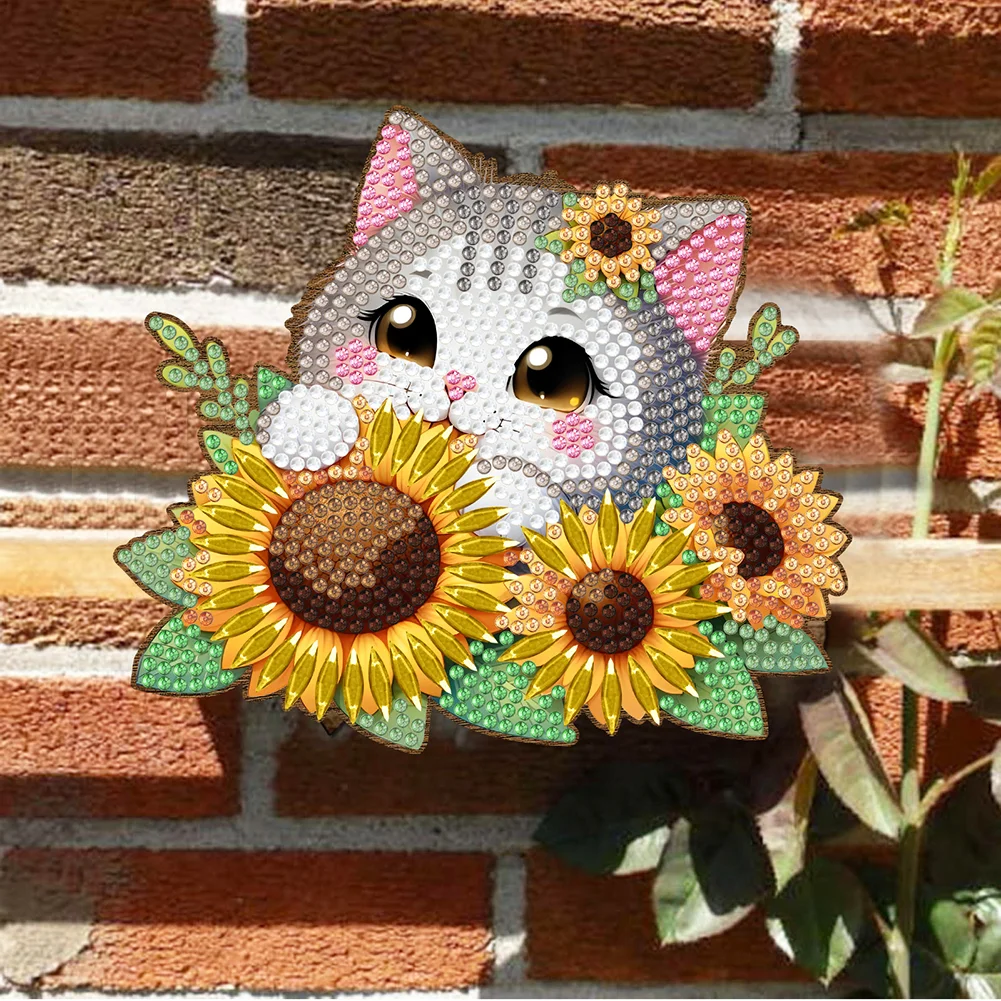 2Pcs Sunflower Cat Diamond Painting Door Corner Sign Rhinestone Door Frame Decor