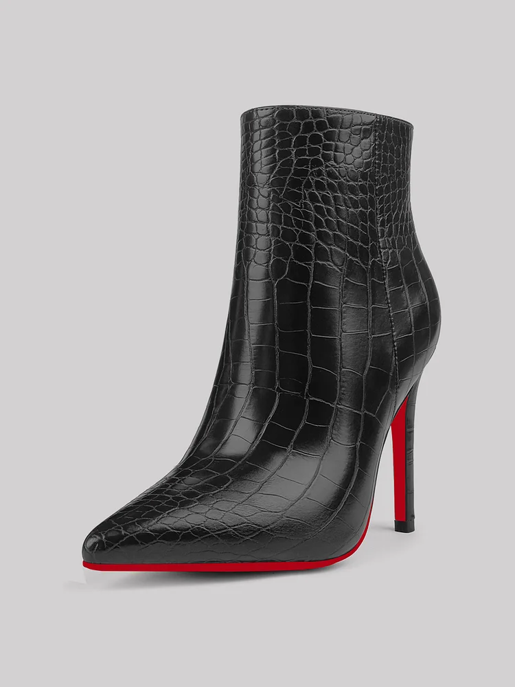 100mm Women's Pointed Toe Stiletto Daily Boots Side Zipper Red Bottom Ankle Boots