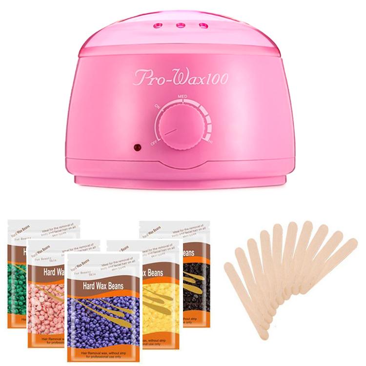 Pink Wax Warmer Hair Removal Kit with 5 pack Hard Wax Beans and 10 Wax Applicator Sticks