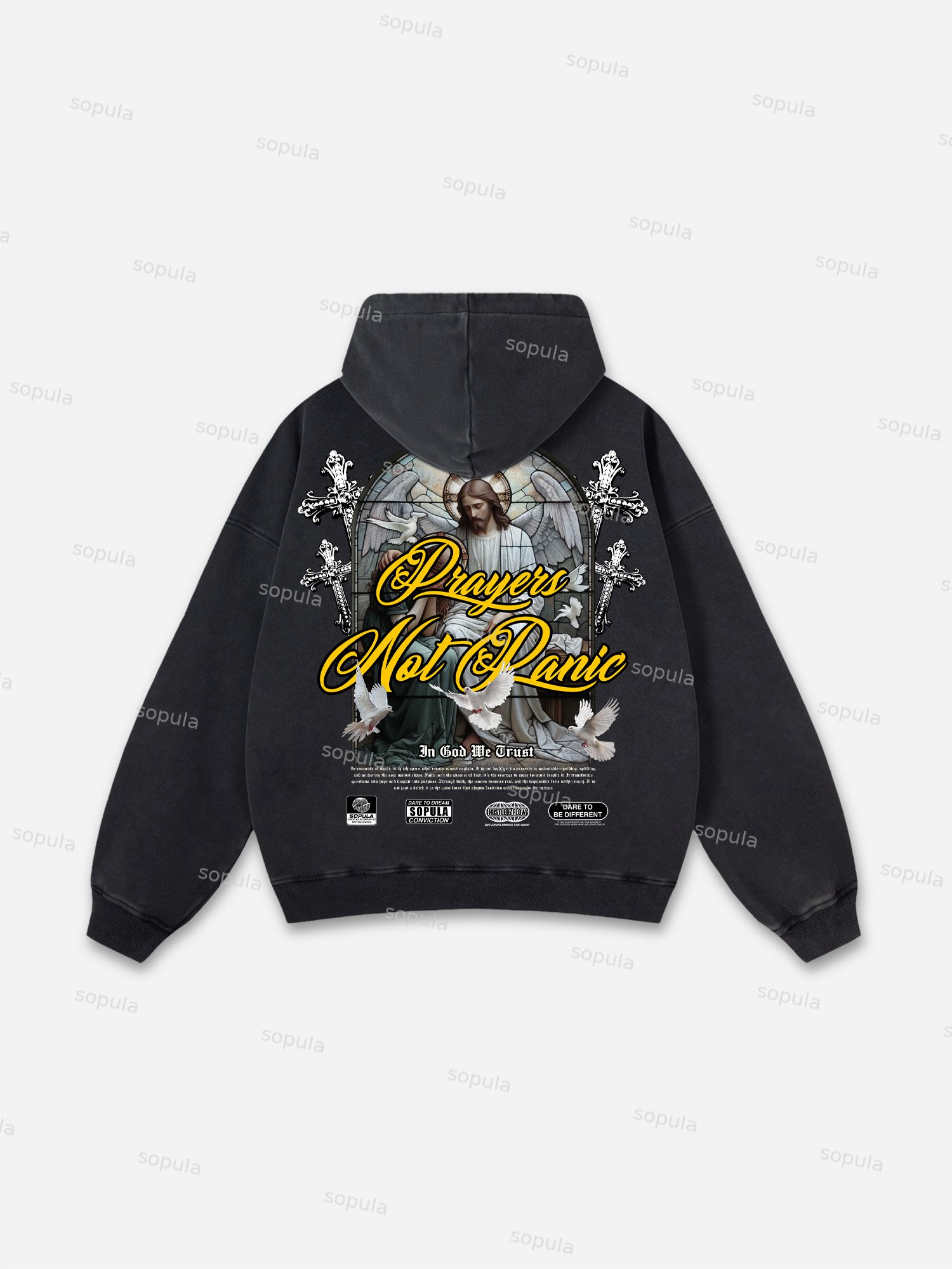 Sopula Prayers God Will Be By Your Side Graphic Washed Hoodie - SOPULA