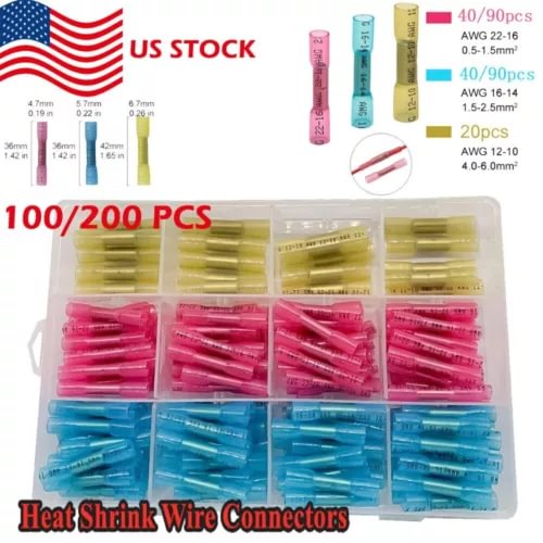 pornhint Pornhint 200/100PCS Heat Shrink Butt Wire Splice Connectors Seal Crimp Terminals USA New