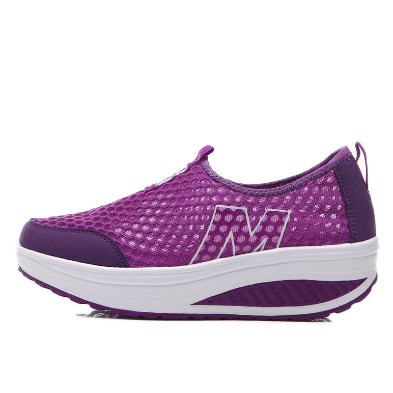 Ladies Platform Shoes Hollow Out Shallow Slip-On Loafer Shoes Mesh Breathable Flat Shoes Female Fashion Casual Shoes Women