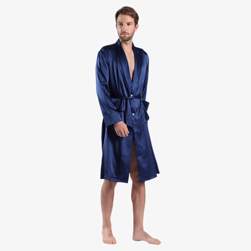 22MOMME Kimono en soie classqiue bleu marine homme - SOIE PLUS