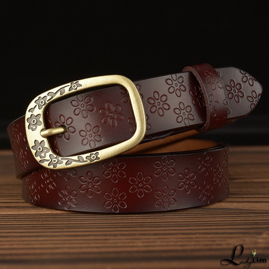 Casual needle buckle leather ladies belt fashion trend embossed real leather belt jeans with women