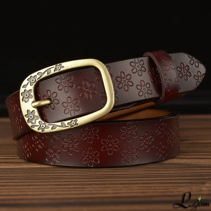 Casual needle buckle leather ladies belt fashion trend embossed real leather belt jeans with women