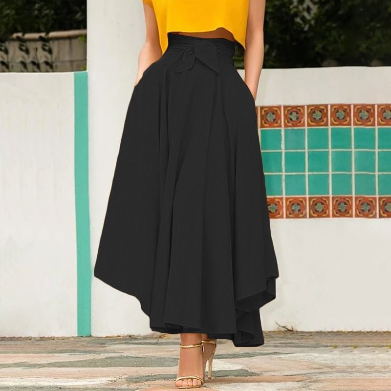 ZANZEA Summer Skirts Women Elegant Solid A-line Skirts Bohemian Beach Skirt Jupe Female Bow Tie Maxi Long Skirt Faldas Saia