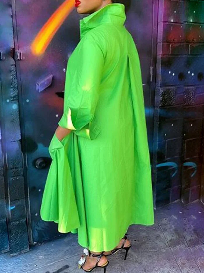 Fashion Solid Color Irregular Swing Shirt Dress