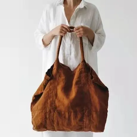 2022 New Retro Canvas Portable Large Capacity Linen Brown Shopping Bag Ladies Bag