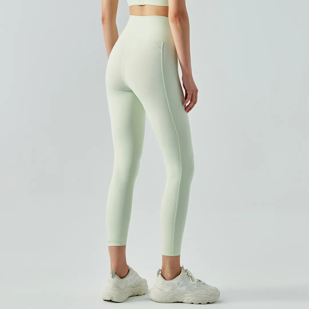 Buy different colors and types of bubble butt lifting nake shaped buttery soft sustainable yoga pants on Hergymclothing Moon Green