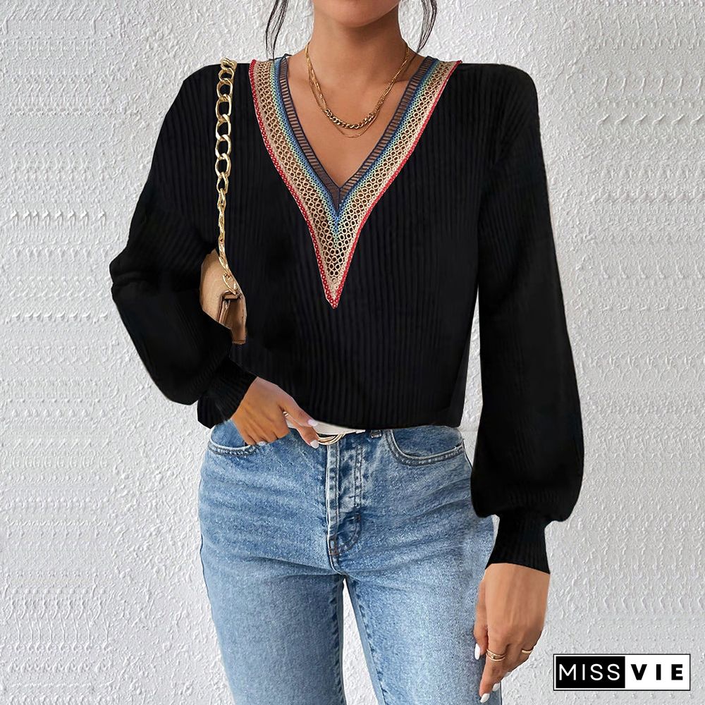 Chic V-Neck Long Sleeve Sweater