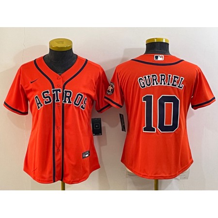 Women's Houston Astros #10 Yuli Gurriel Orange With Patch Cool Base Stitched Baseball Jersey(Run Small) FAS3