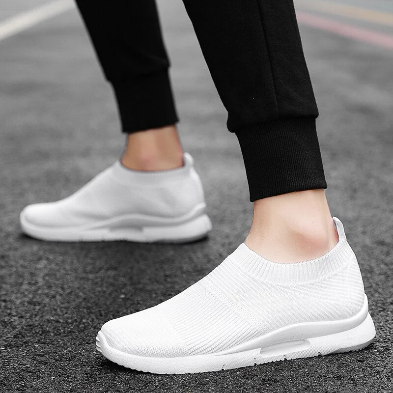 Men Sneakers 2021 Fashion Breathable Mesh Slip-On Men Shoes Summer Men Loafers High Quality Black White Red Male Socks Footwear