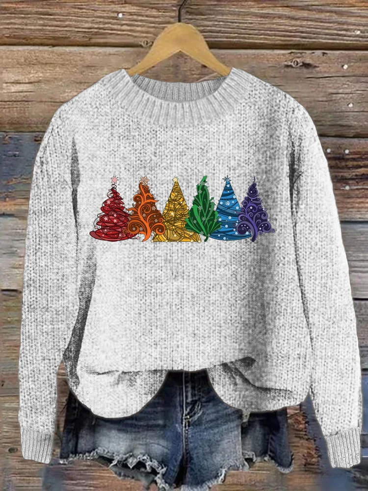 Christmas Tree Print Crew Neck Cozy Sweater