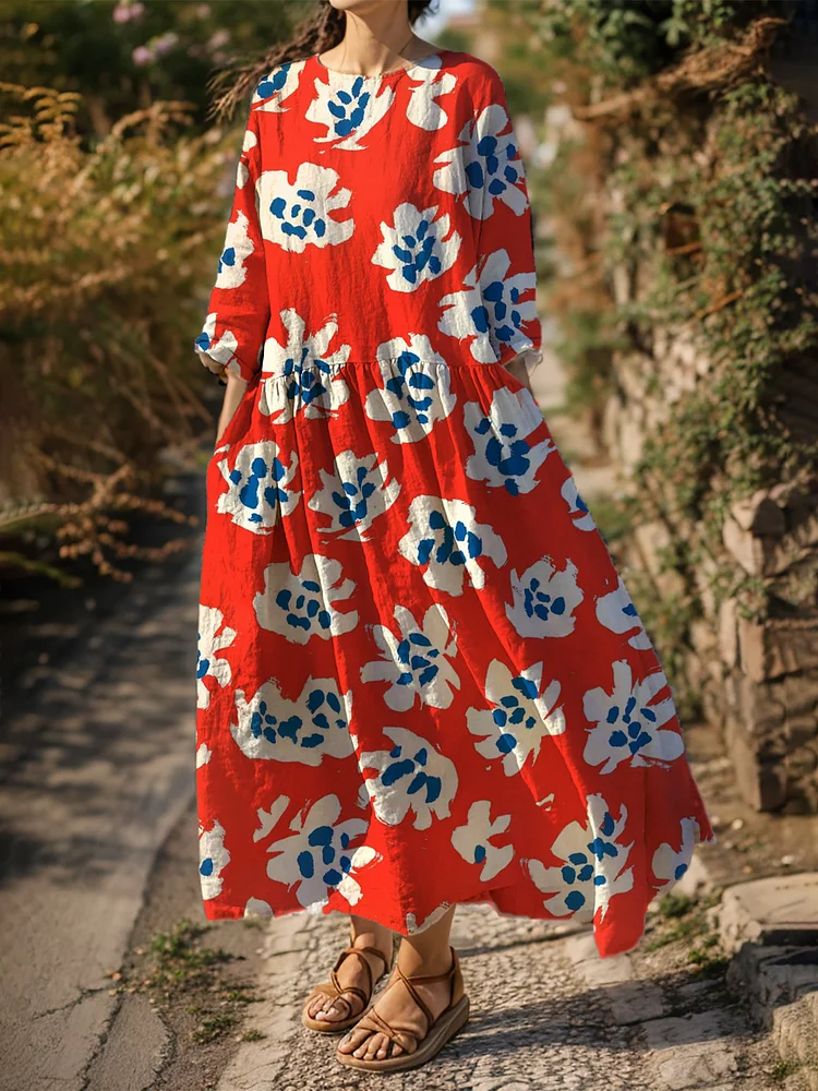 Women's Floral Print Long Sleeve Casual Dress socialshop