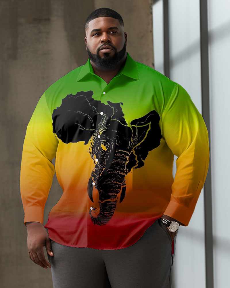 Men's Plus Size Reggae Elephant Print Long Sleeve Shirt