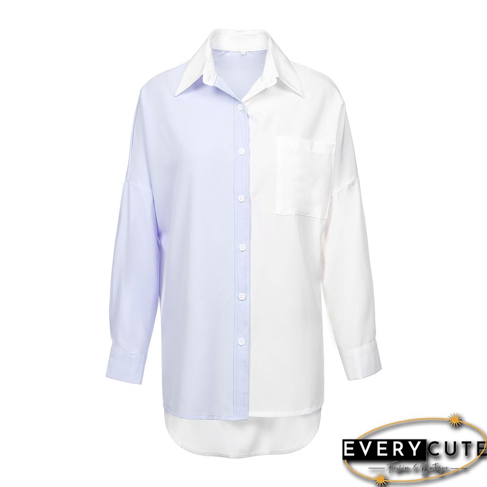 Light Blue Contrast Button-up Drop Shoulder Shirt