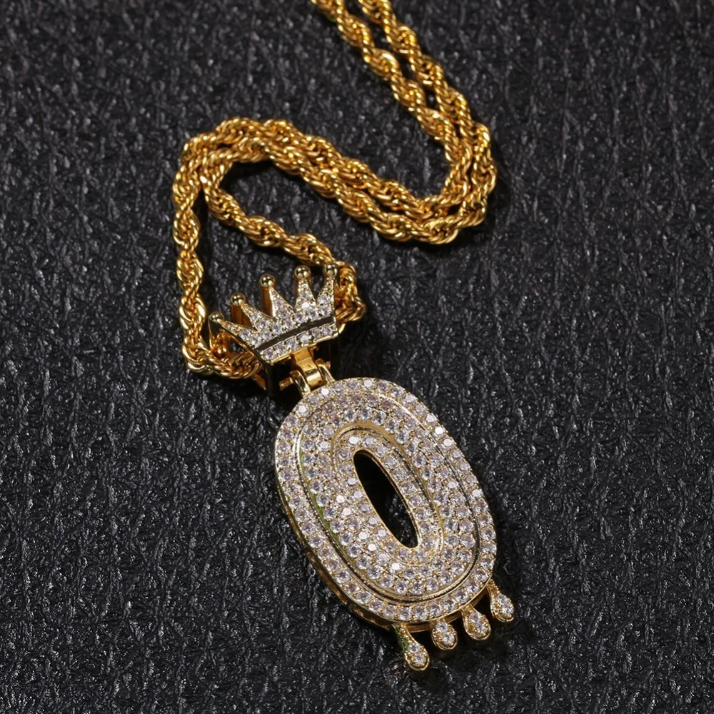0-9 Iced Out Crown Dripping Number Pendant Hiphop Necklace Jewelry-VESSFUL