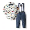 Baby Boy Gentleman Suit Dinosaur Jumpsuit 3 Pcs Set