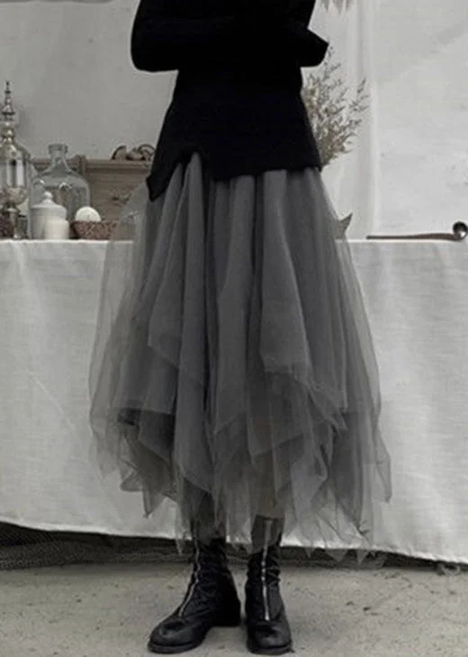 Plus Size Grey Patchwork Cute Tulle Skirts Spring
