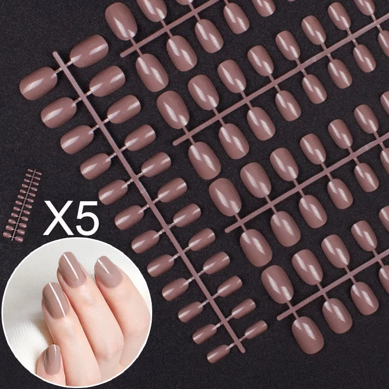 5 Sets Of 24 Pieces Per Unit Round Colored False Nails Tips Full Cover 10 Size Fake Nails For DIY Acrylic Press On Nail Tips-Nail Inspo