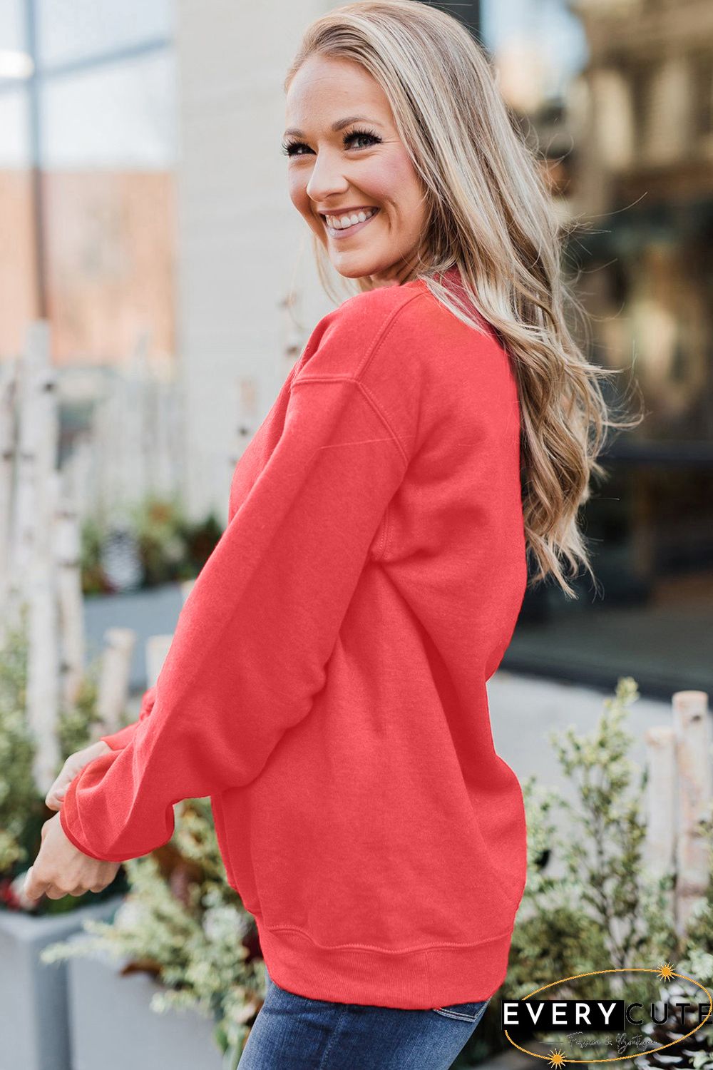 Heart Shaped Letter Print Drop Shoulder Pullover Sweatshirt