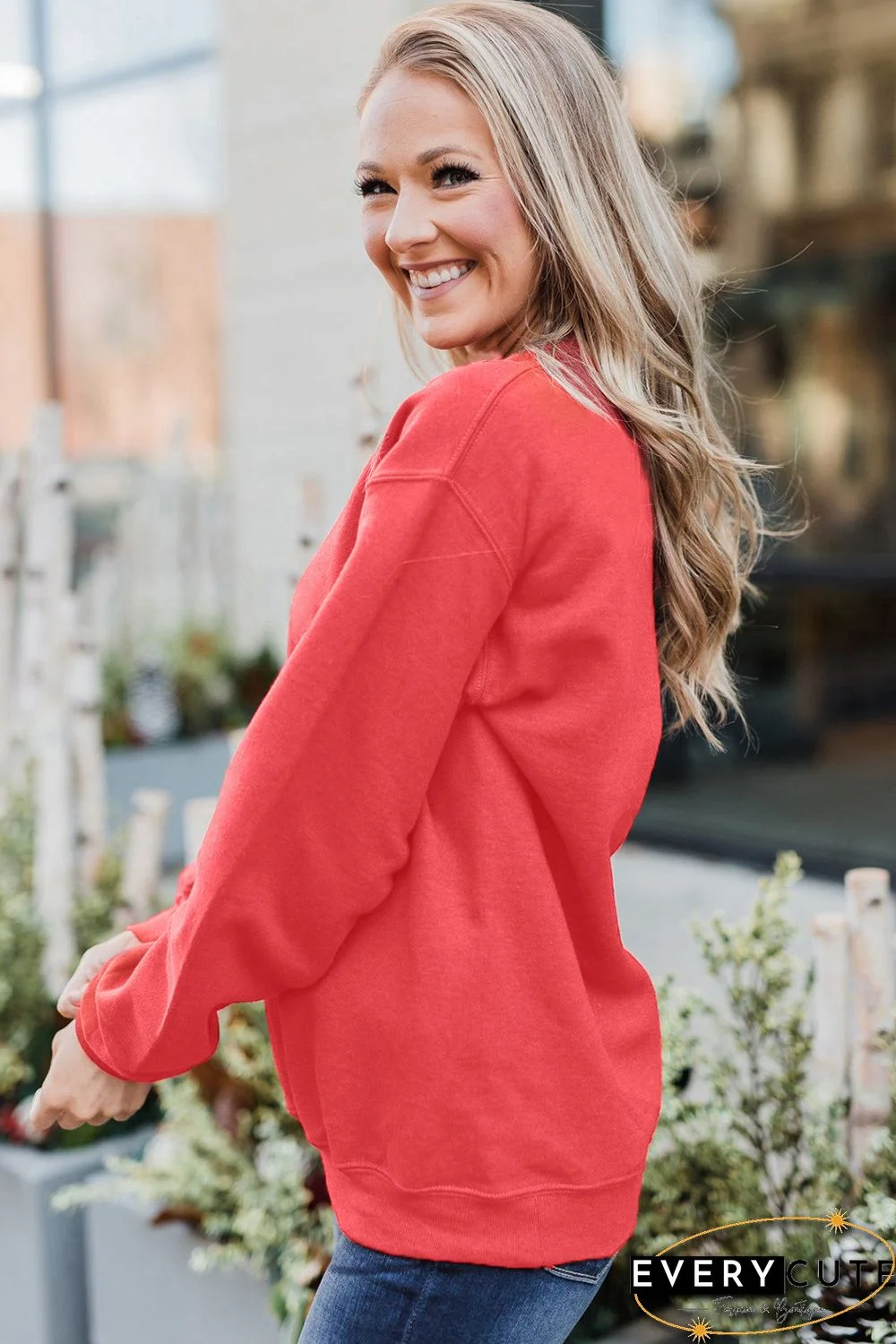 Heart Shaped Letter Print Drop Shoulder Pullover Sweatshirt