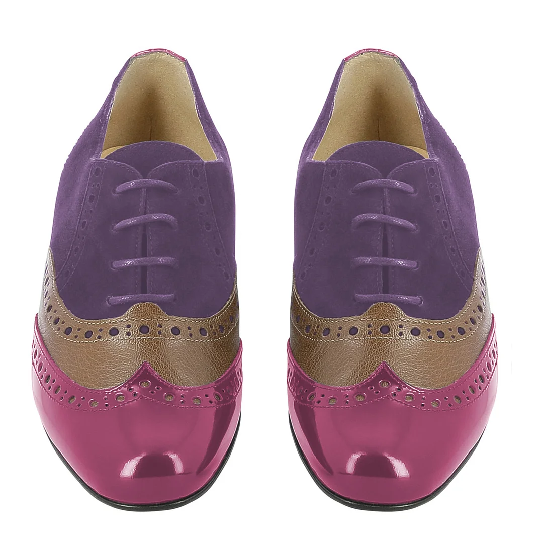 Purple Vegan Leather Round Toe Lace-Up Colorful Oxford Shoes for Women