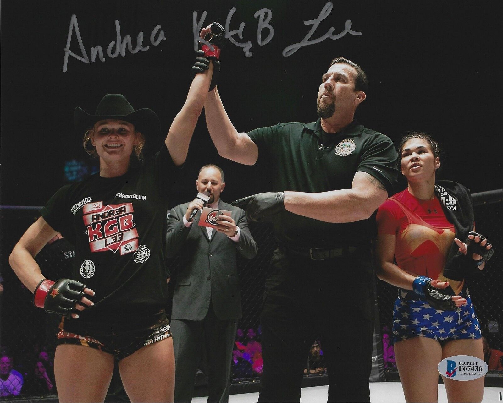 Andrea KGB Lee Signed UFC 8x10 Photo Poster painting BAS COA Invicta FC 14 vs Rachael Ostovich 6