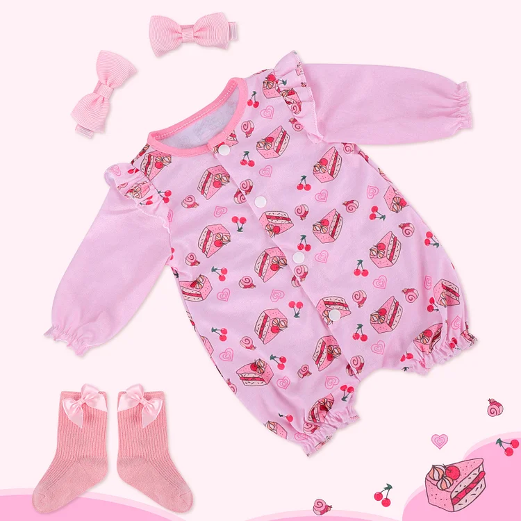  17''-20'' Inches Girl Pink Cake Pattern Suit for Handmade Newborn Baby Dolls 3pcs Set Clothes Accessories - Reborndollsshop®-Reborndollsshop®