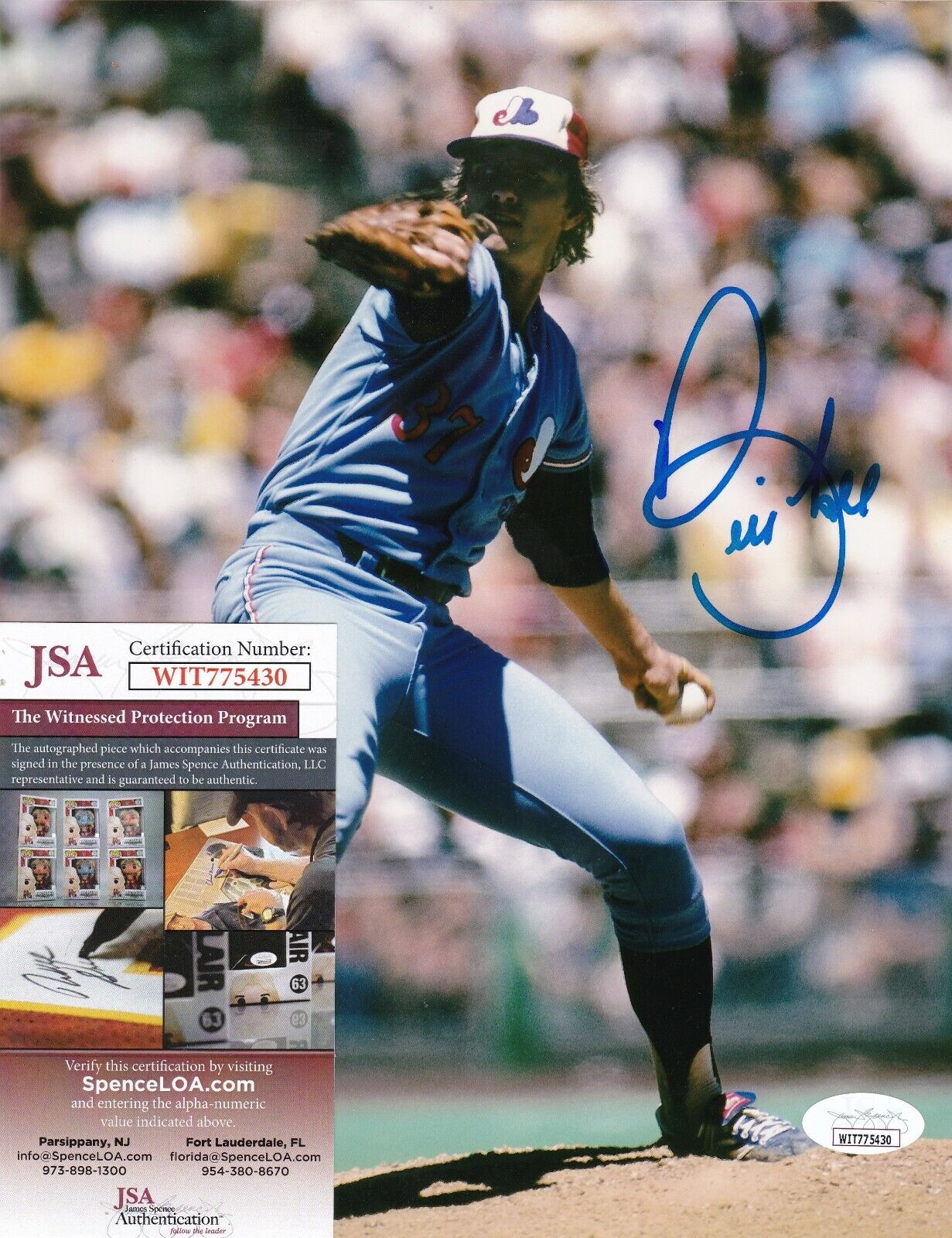 BILL LEE MONTREAL EXPOS JSA AUTHENTICATED ACTION SIGNED 8x10