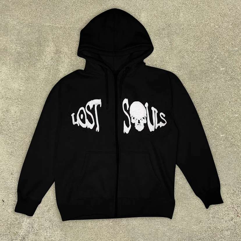 Personalized pink skull solid color long-sleeved hoodie