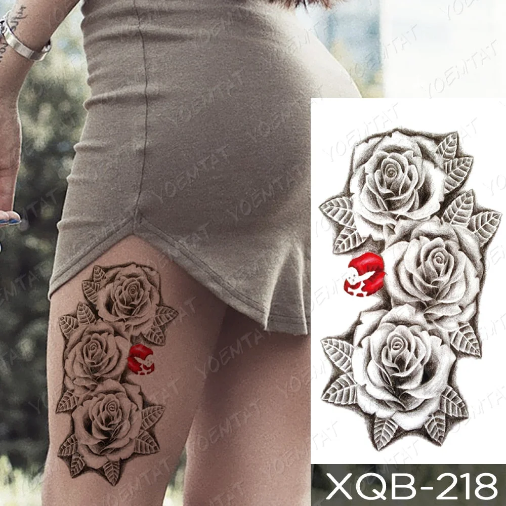 Waterproof Temporary Tattoo Sticker Line Rose Peony Snake Flash Tattoos Simple Flowers Body Art Arm Fake Sleeve Tatoo Women