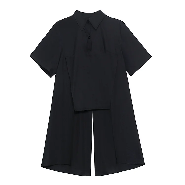 Chic Solid Color Lapel Short Sleeve Shirt - yankia