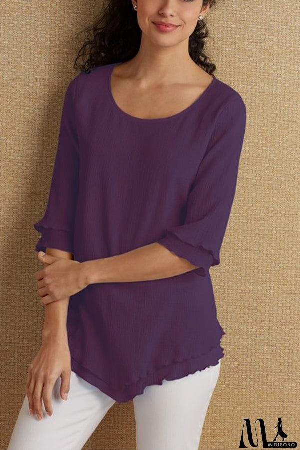 MidiSono - Layered Mid-sleeve Chiffon Top