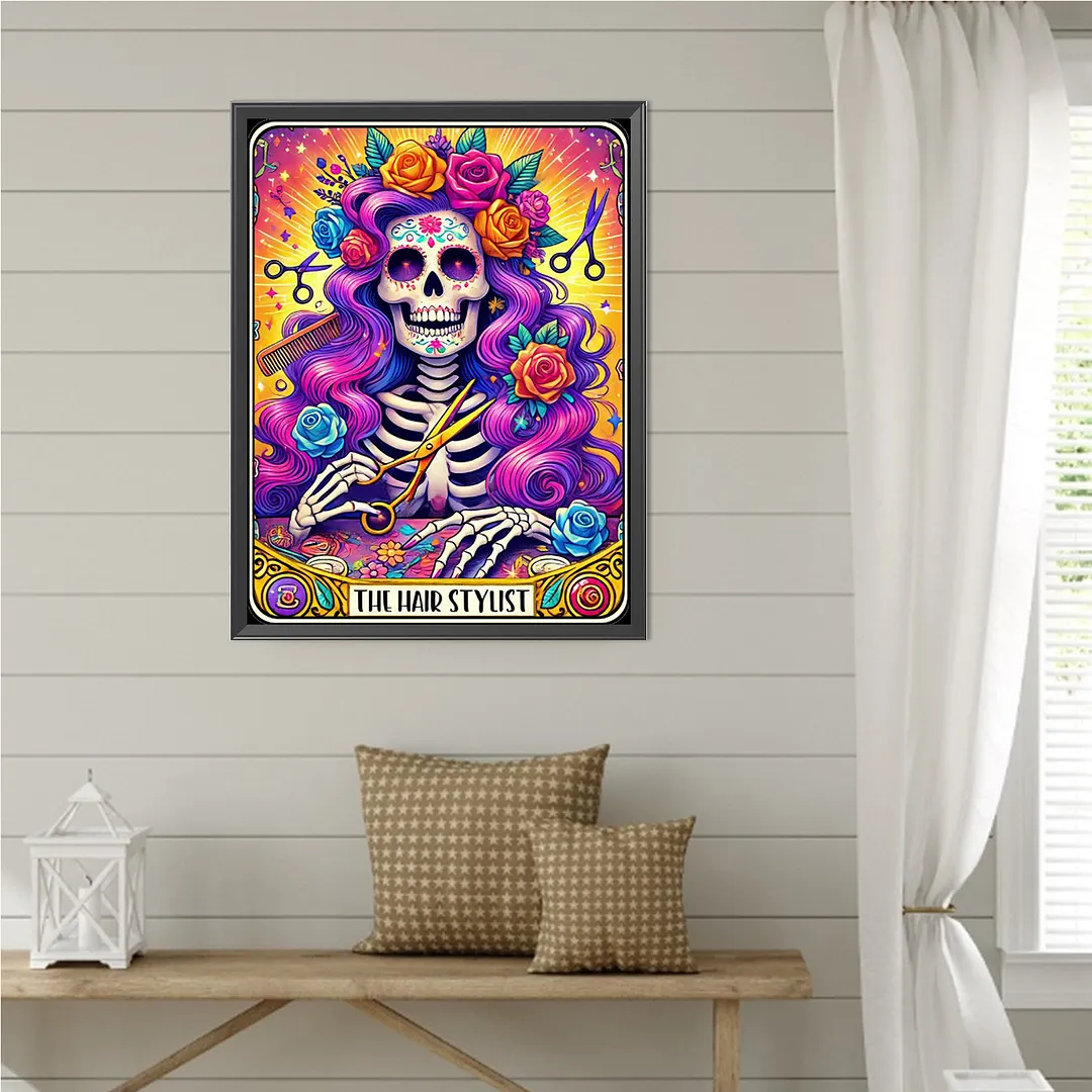 Barber Skull Tarot Cards DIY 5D Round Full Drill Diamond Painting Gem Art Kits for Adults/Beginners Gift Idea Home Wall Decor Diamond Dots Paintings Picture Arts Craft 15.75x19.69Inch