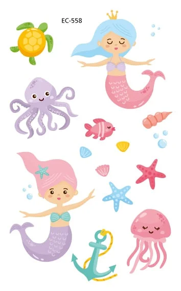 Cartoon Mermaid Temporary Tattoo Sticker Fashion Fake Tatoo Flash Sea-maid Princess Children's Girl award sticker Small Taty
