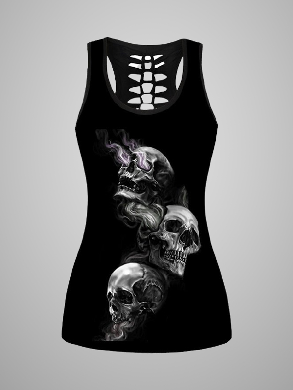 EMO Clothing Dark Goth Hollow Out Skull Graphic Grunge Tank Top