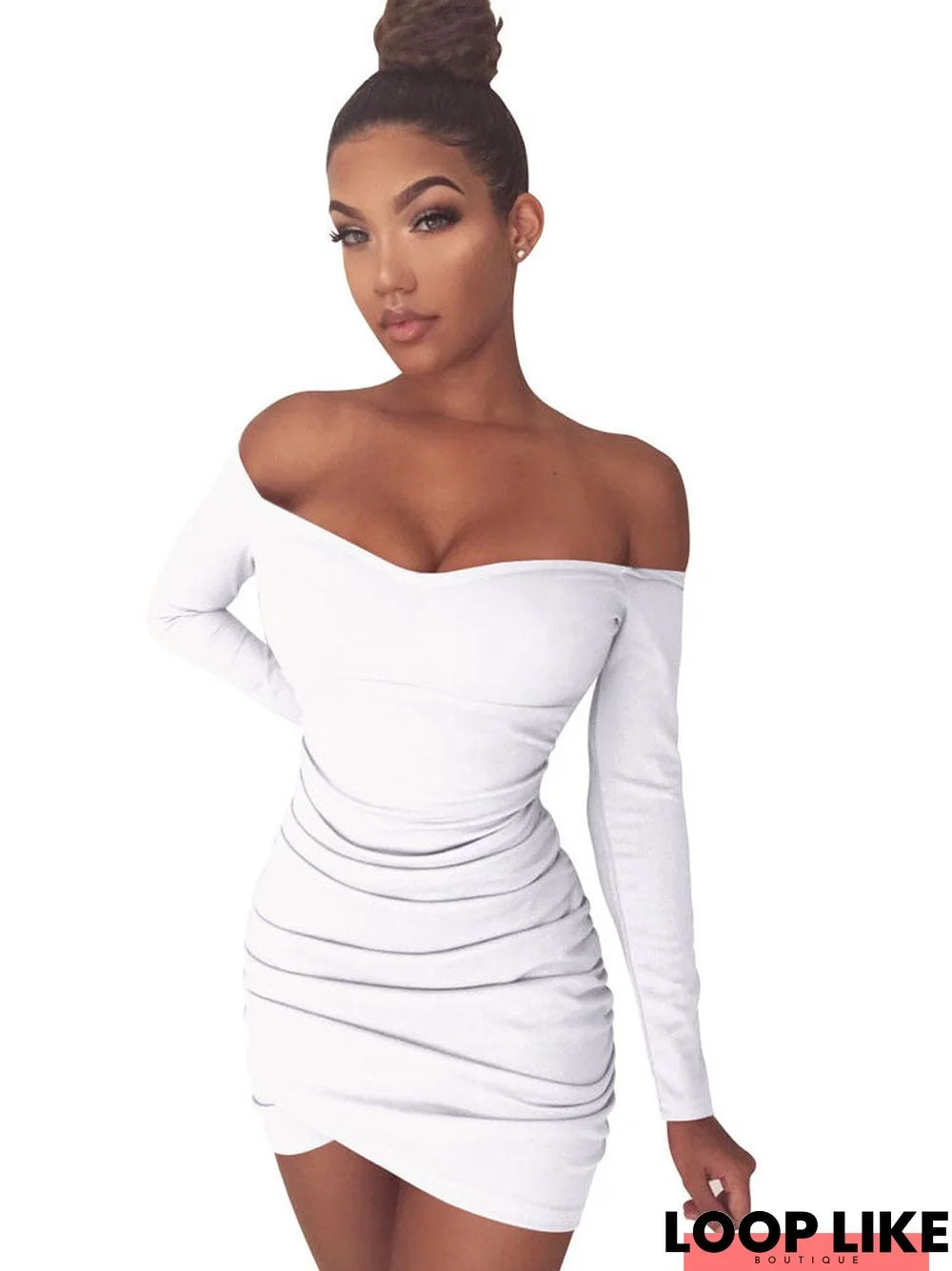 Off Shoulder Long Sleeve Club Mini Dresses