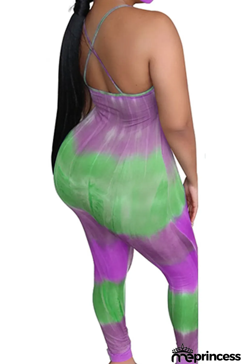 Blue Fashion Sexy Tie-dyed Sleeveless Slip Jumpsuits