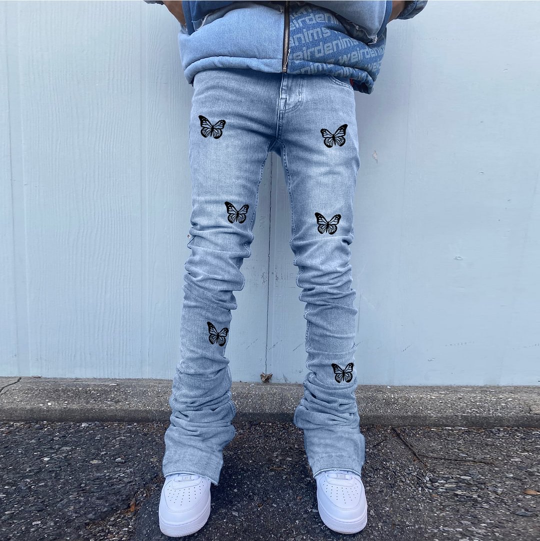 Street Hip Hop Butterfly Fashion Print Jeans