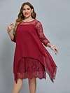 Women's Plus Size Curve Party Dress Floral Crew Neck Lace 3/4 Length Sleeve Winter Fall Elegant Prom Dress Midi Dress Party Cocktail Dress Dress / Lace Dress / Mesh
