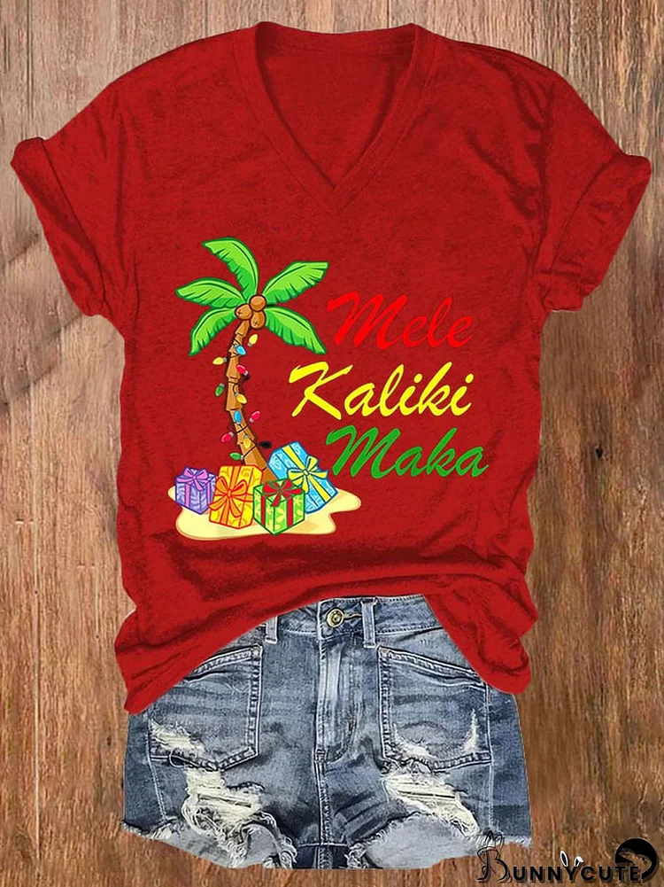 Women's Mele Kalikimaka Hawaii Print Casual T-Shirt