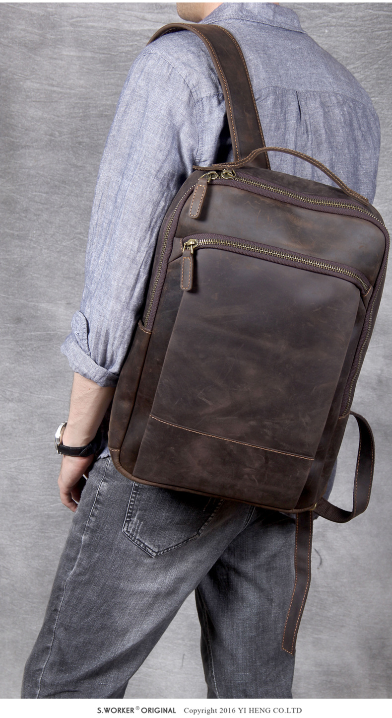 Model Show of Woosir Men's Real Leather Backpack