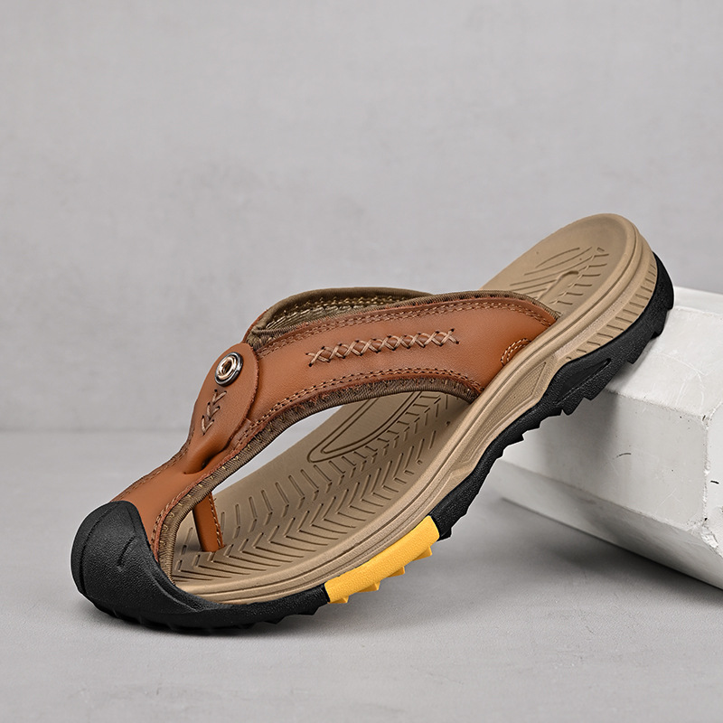 Men's Leather Closed Toe Beach Sandals Flip Flops | ARKGET